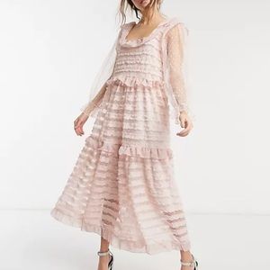 Sister Janes square neck ruffle tier maxi dress in pink